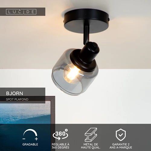 Lucide BJORN - Spot plafond - 1xE14 - Noir - USP